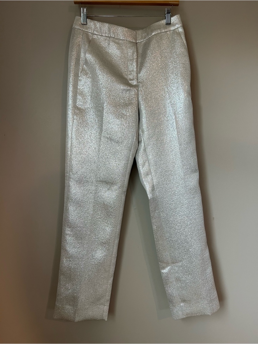 J.Crew Collection Metallic Silver Straight Leg Pants 4 Holiday Party